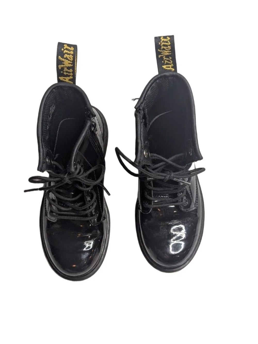 Dr Martens 1460 Air Walk  Kids Black Patent Leather Lace Up Combat Boots Size 2
